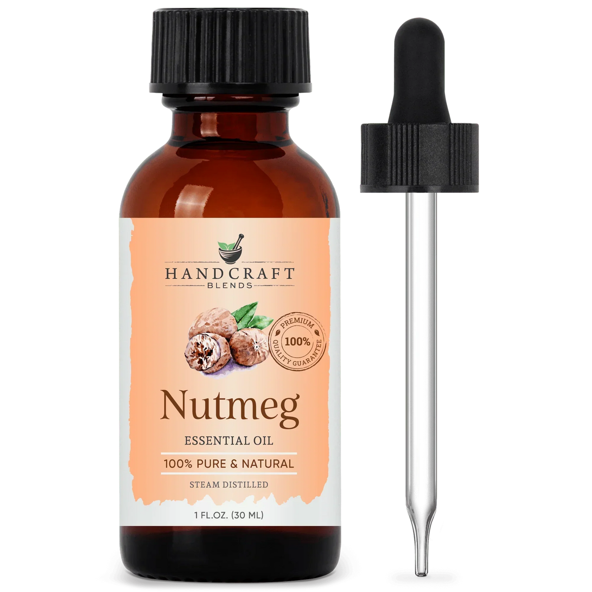 Nutmeg essential oil bottle with dropper, 1 oz, aromatherapy and natural wellness product