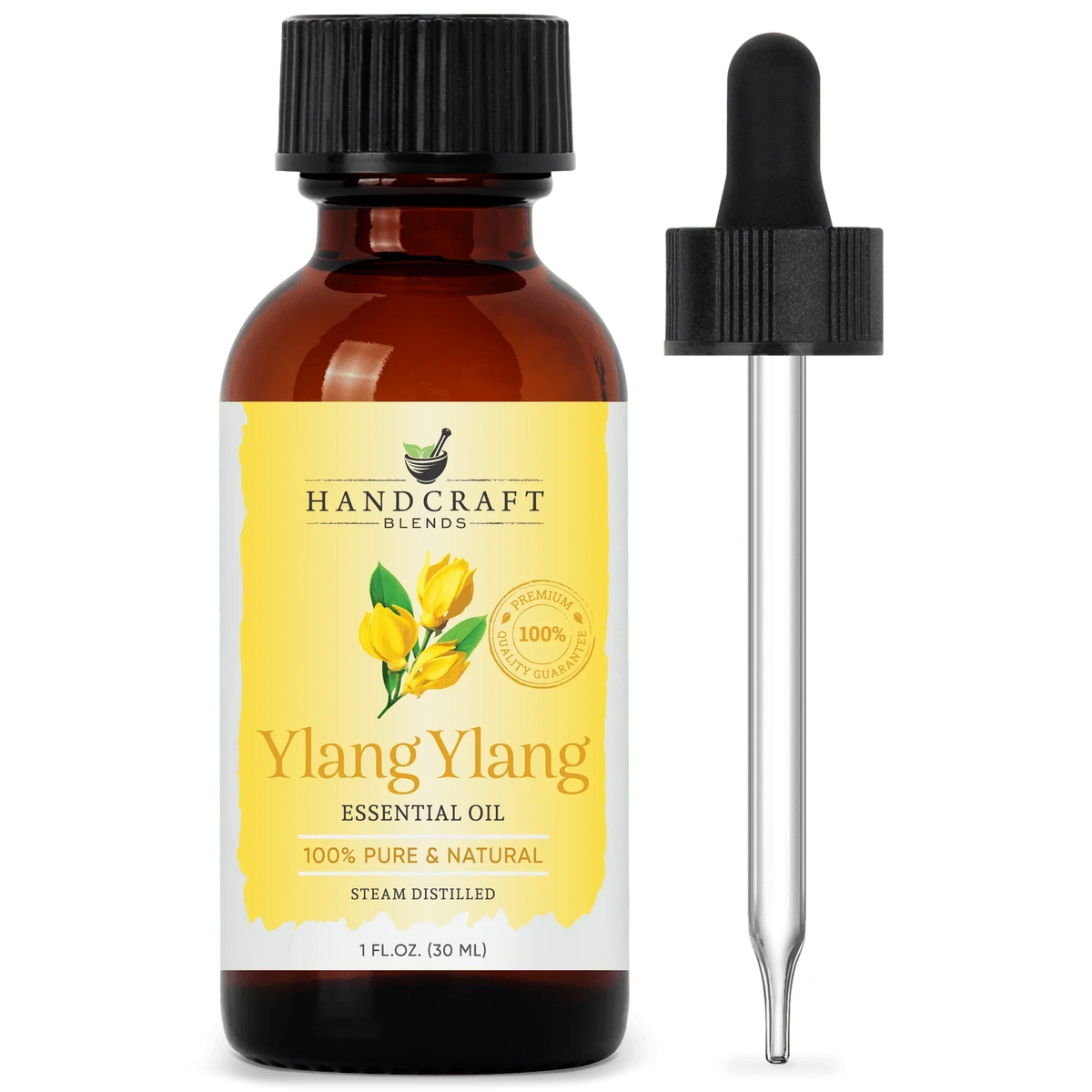Ylang Ylang essential oil 1oz amber bottle with dropper, pure aromatherapy blend