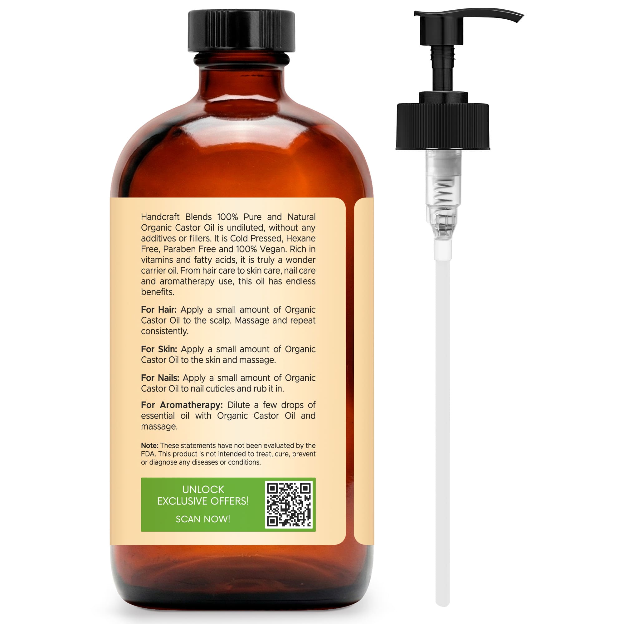 Organic Castor Oil in Glass Bottle