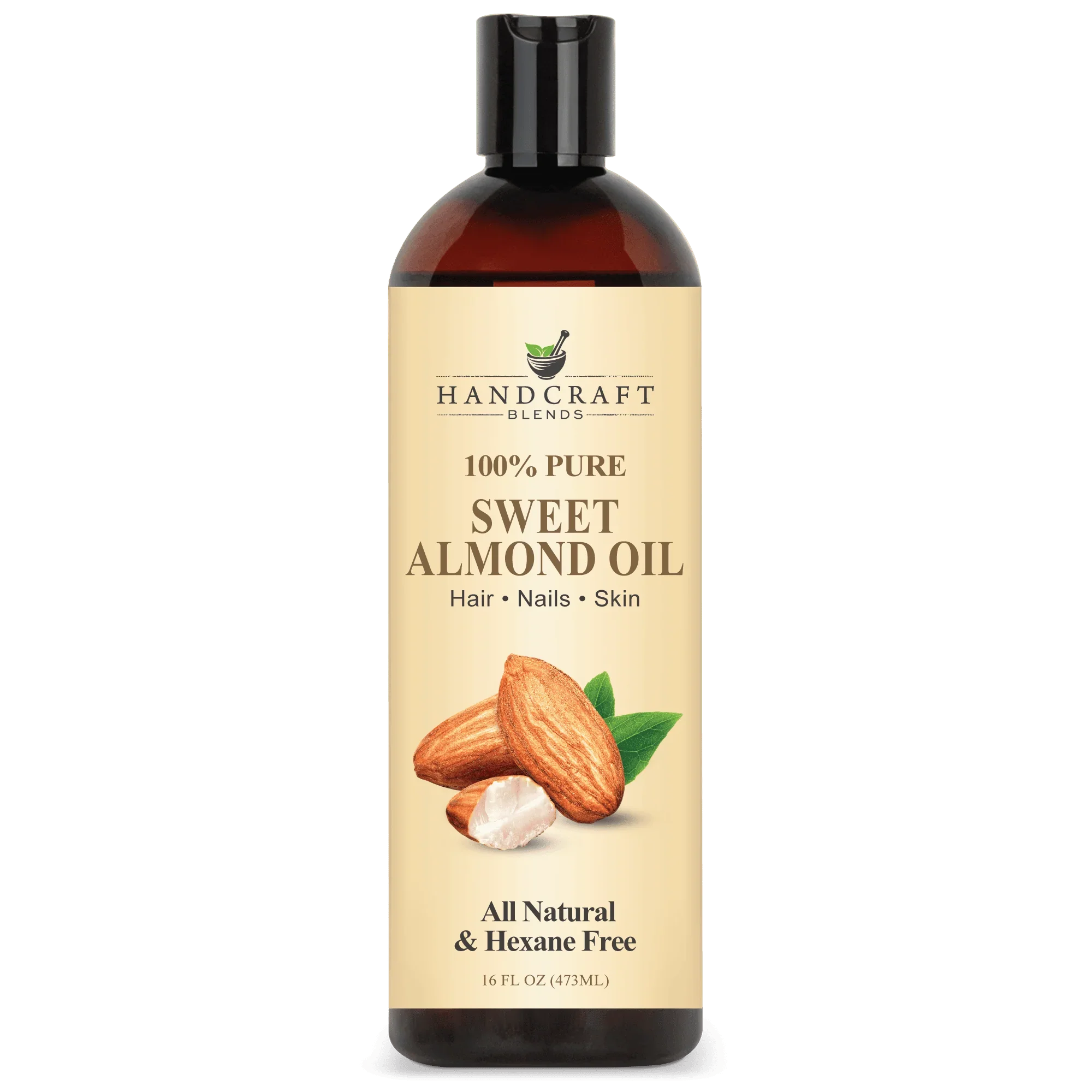 Handcraft Blends 16oz sweet almond oil bottle for hair, nails, skin, all natural, hexane free