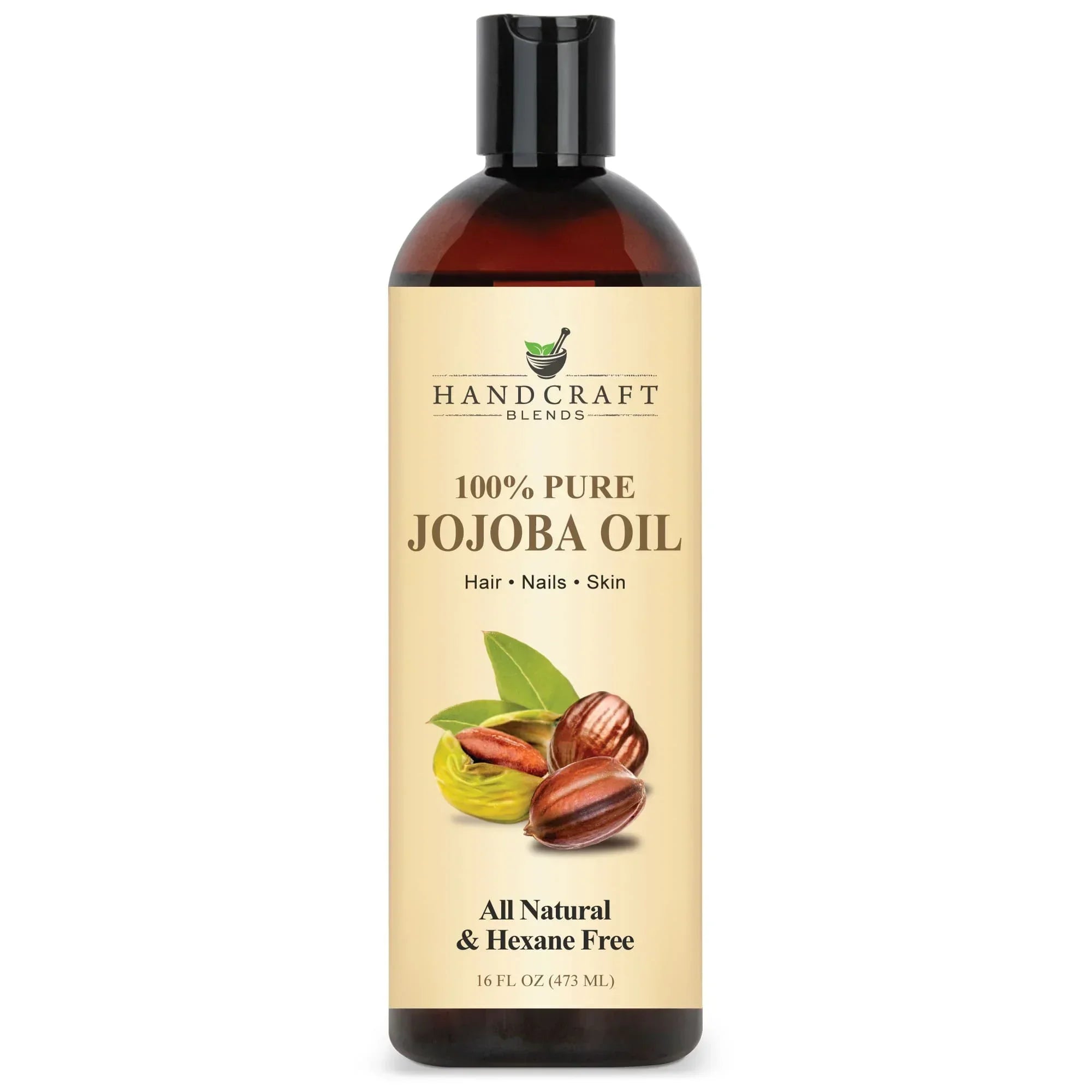 16oz bottle of 100% pure jojoba oil for hair, nails, and skin; all natural, hexane free