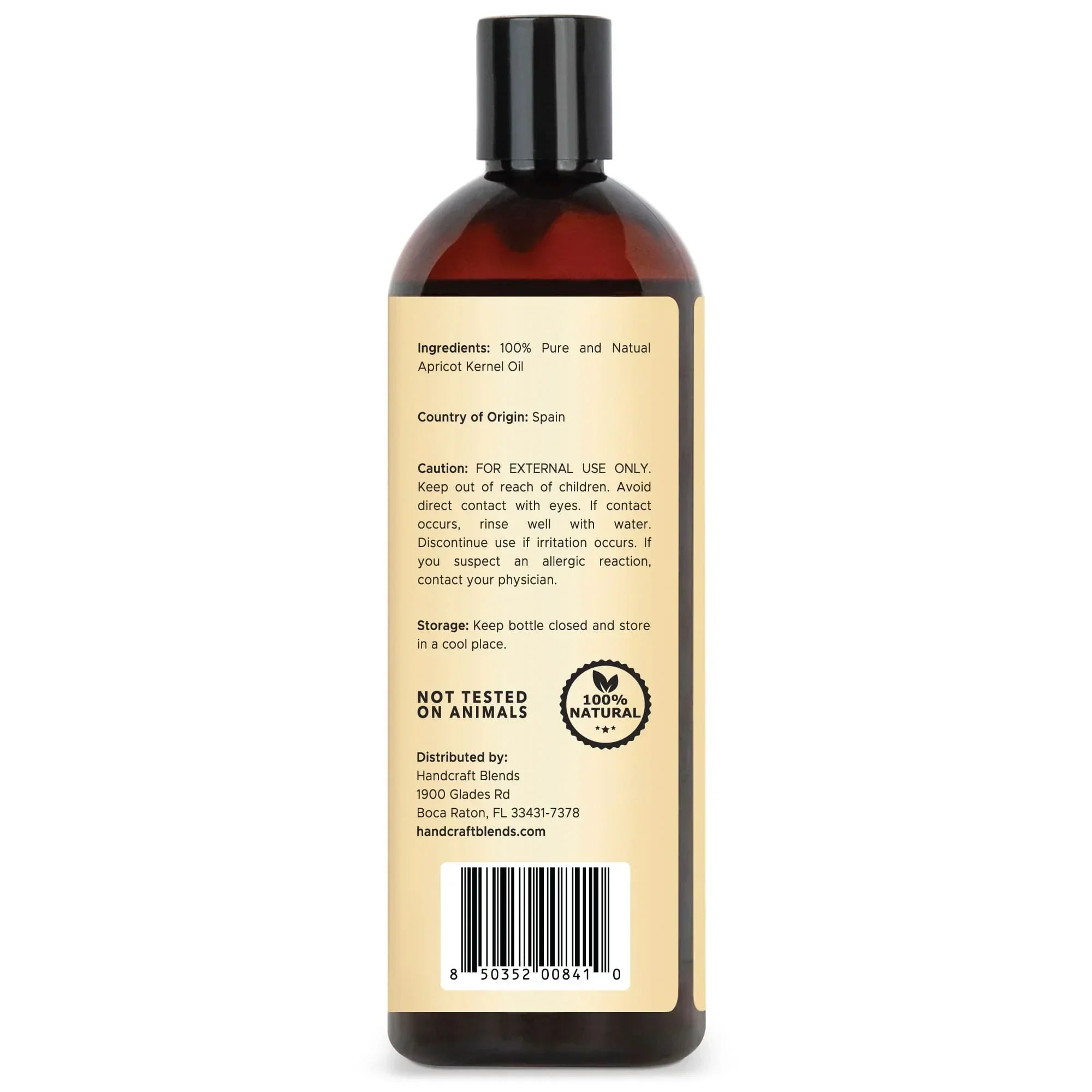 Handcraft Blends 16oz apricot kernel oil bottle with label, 100% natural, not tested on animals