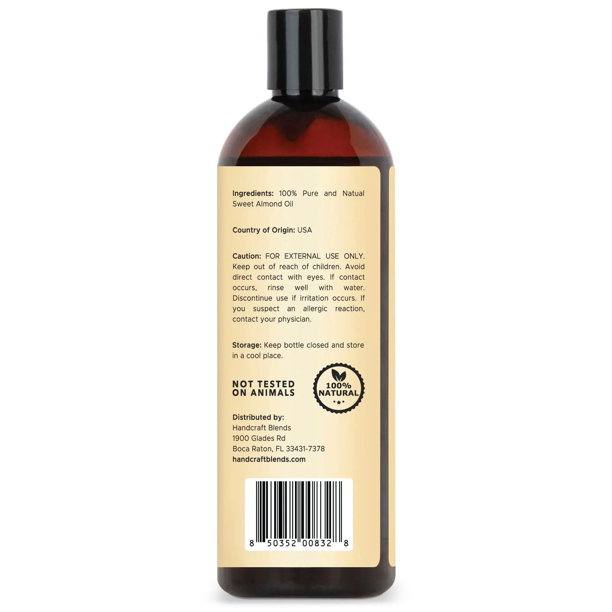 Handcraft Blends sweet almond oil bottle with label, 16oz, natural carrier oil for aromatherapy