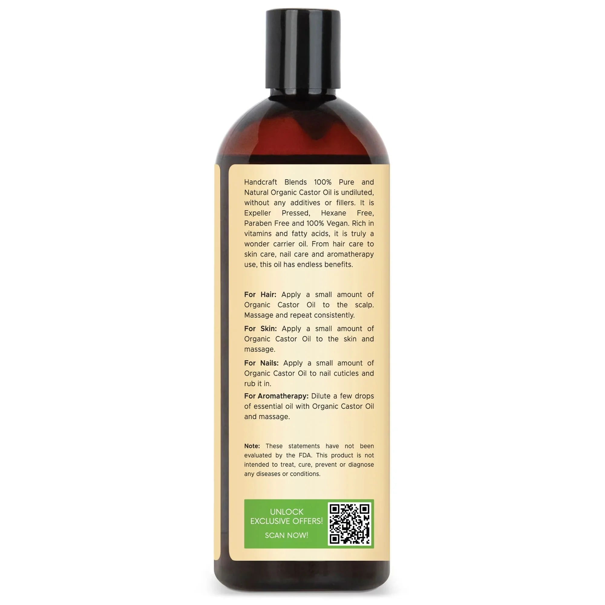Handcraft Blends 16oz organic castor oil bottle with usage instructions on label