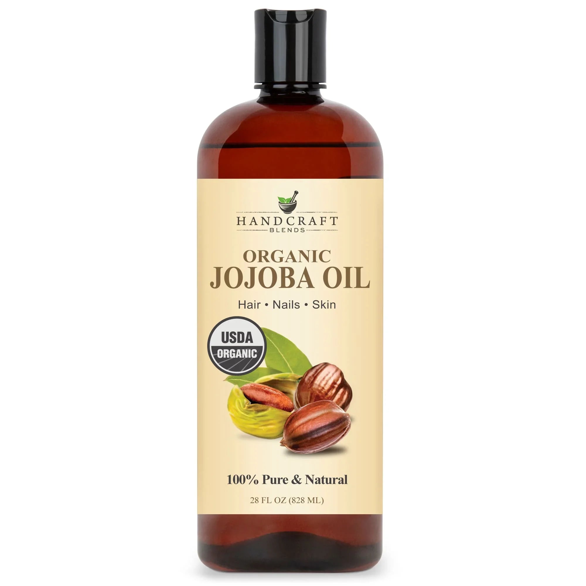 Handcraft Blends Organic Jojoba Oil 28oz bottle for hair, skin, nails, USDA certified