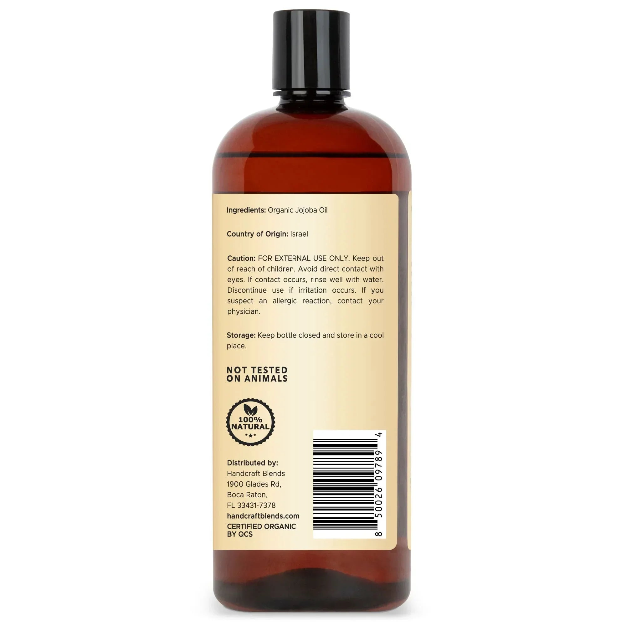 Handcraft Blends organic jojoba oil bottle with label, natural carrier oil, aromatherapy use