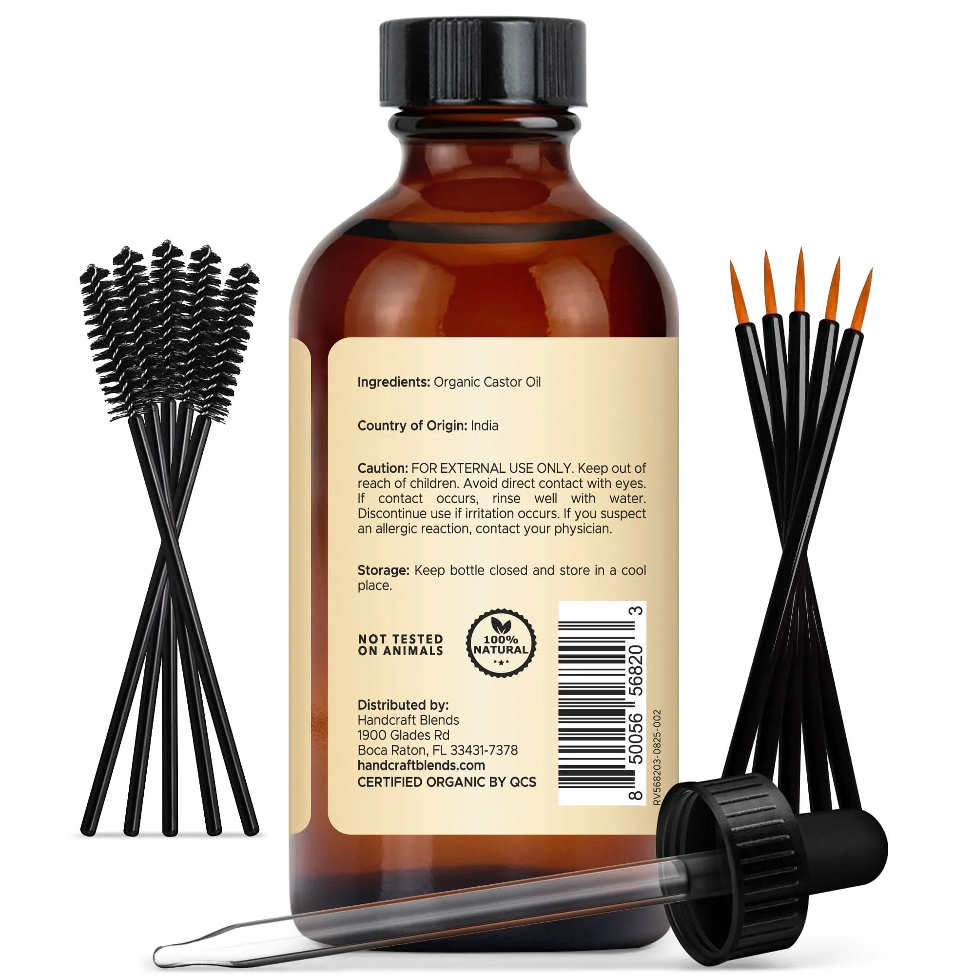 Organic Castor Carrier Oil in Glass Bottle with Lash Brushes