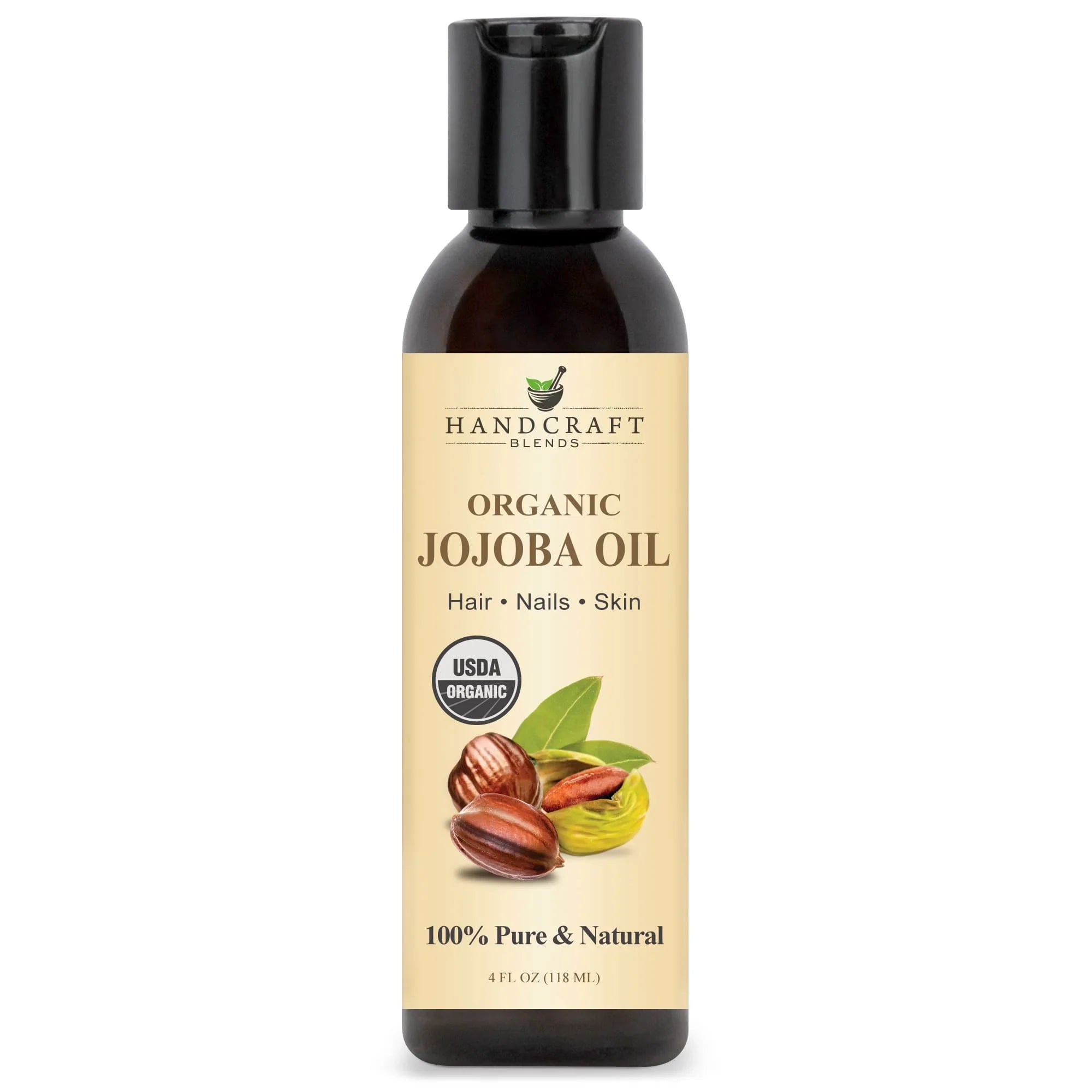 Handcraft Blends organic jojoba oil 4oz bottle for hair, nails, skin, USDA certified