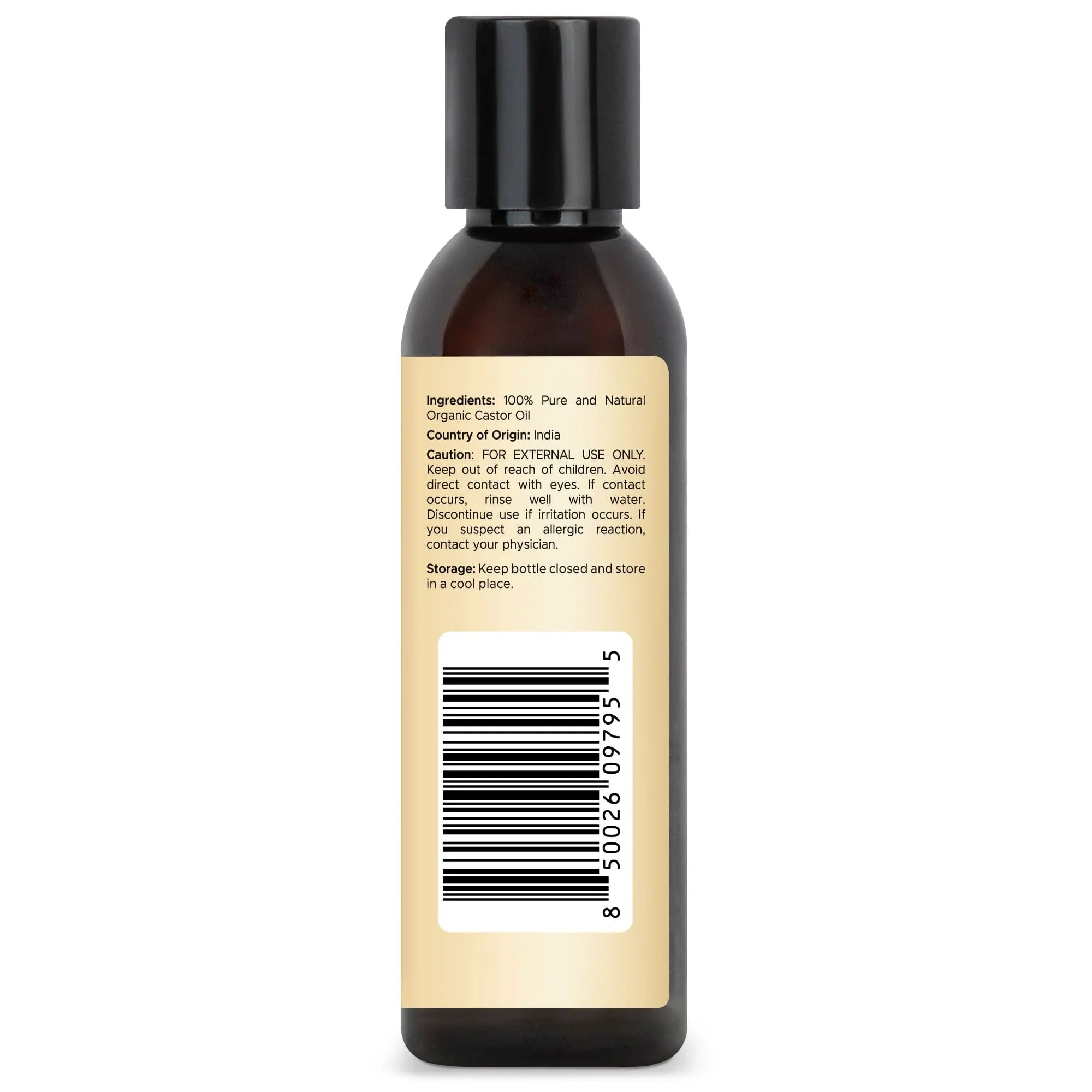 Handcraft Blends 4oz castor oil bottle with ingredient label and barcode, carrier oil product