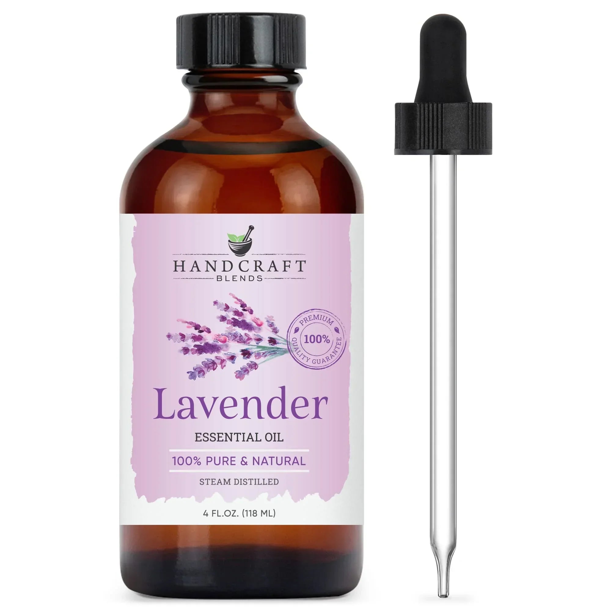 Lavender essential oil 4oz amber bottle with dropper, aromatherapy, pure and natural.