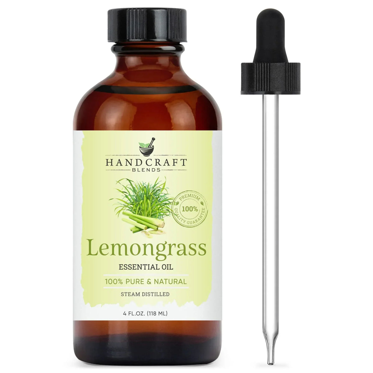 Lemongrass essential oil 4oz amber bottle with dropper, 100% pure steam distilled.