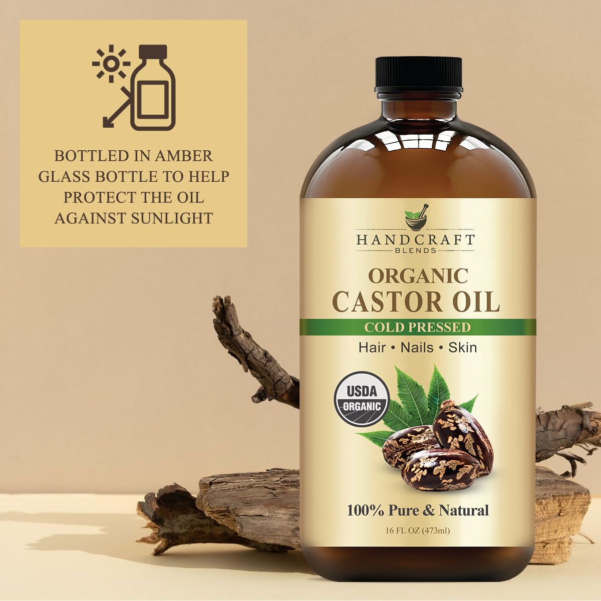 Organic Castor Oil in Glass Bottle