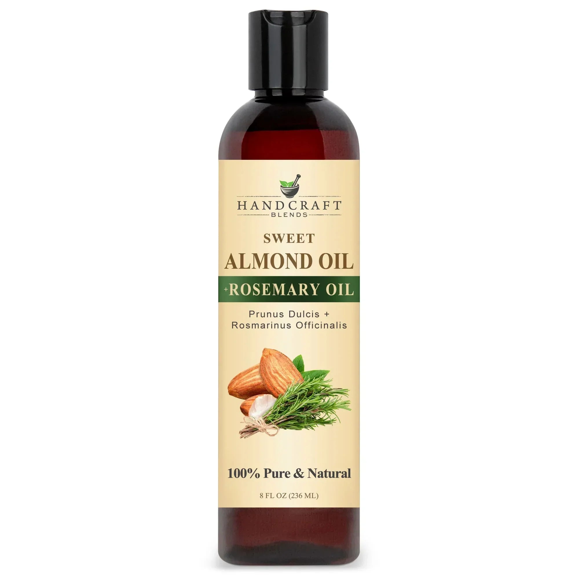 8oz bottle of sweet almond oil with rosemary oil, aromatherapy essential oil blend