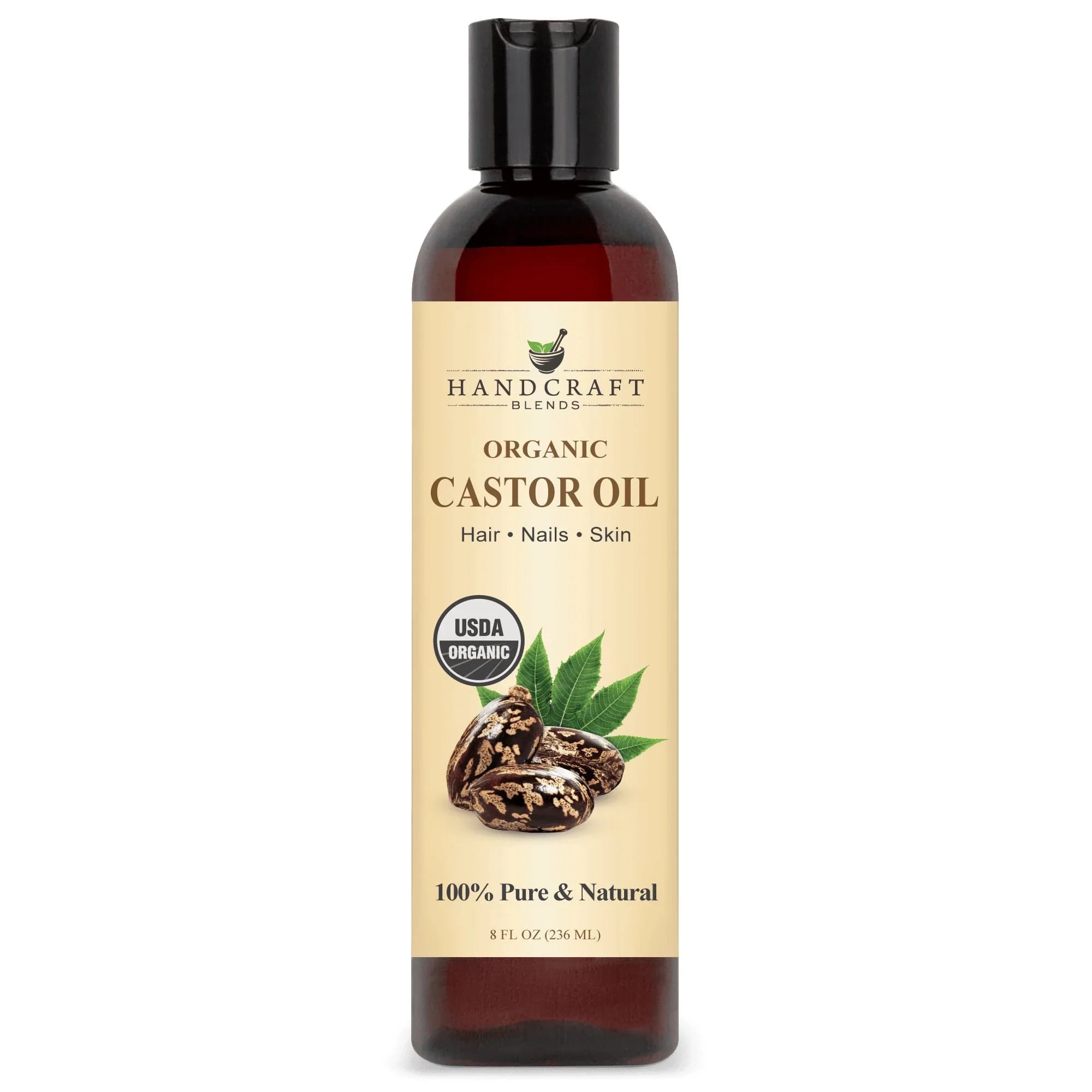 Handcraft Blends organic castor oil bottle for hair, nails, and skin, 8oz, USDA organic label