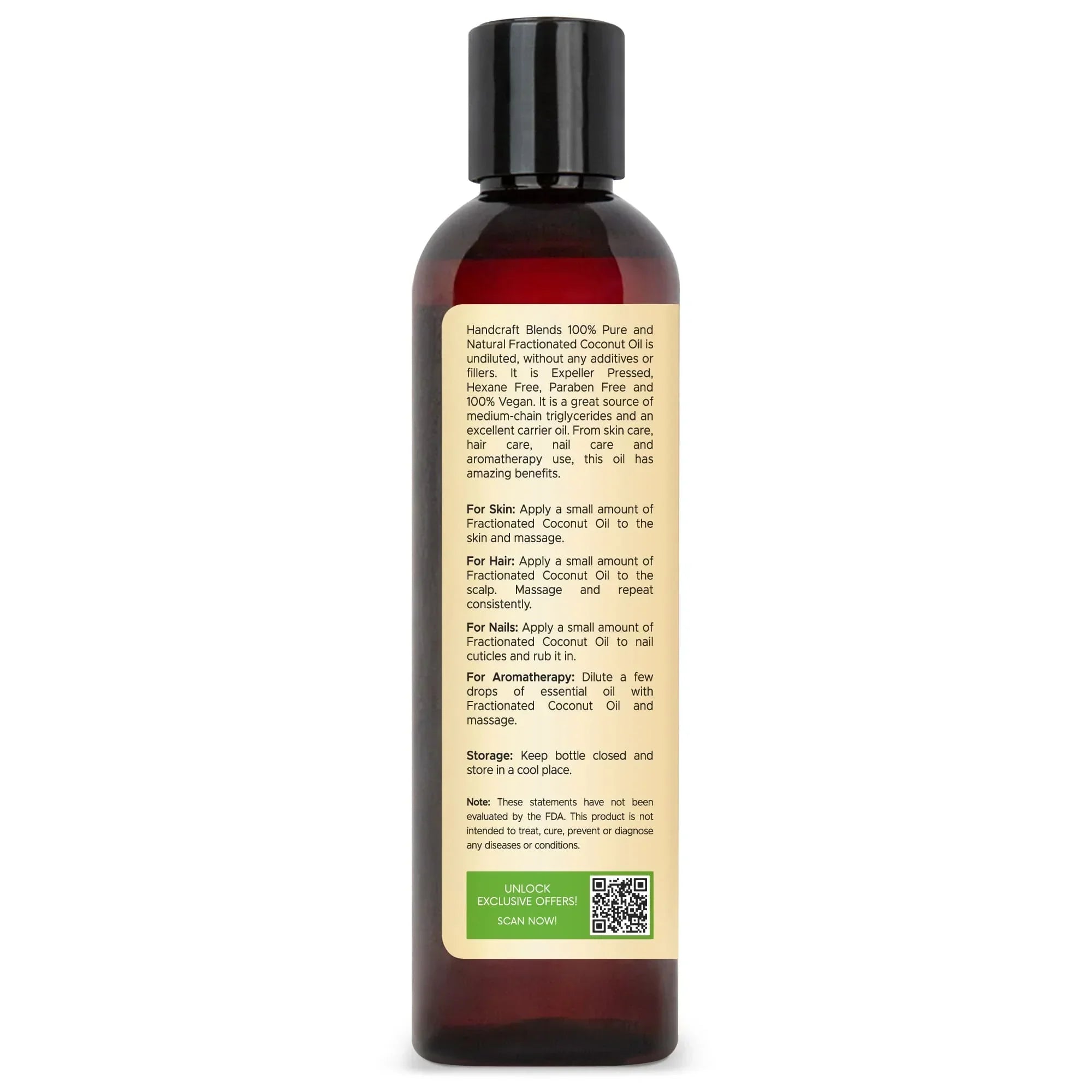 Handcraft Blends 8oz Fractionated Coconut Oil bottle with label for skin, hair, nails, aromatherapy