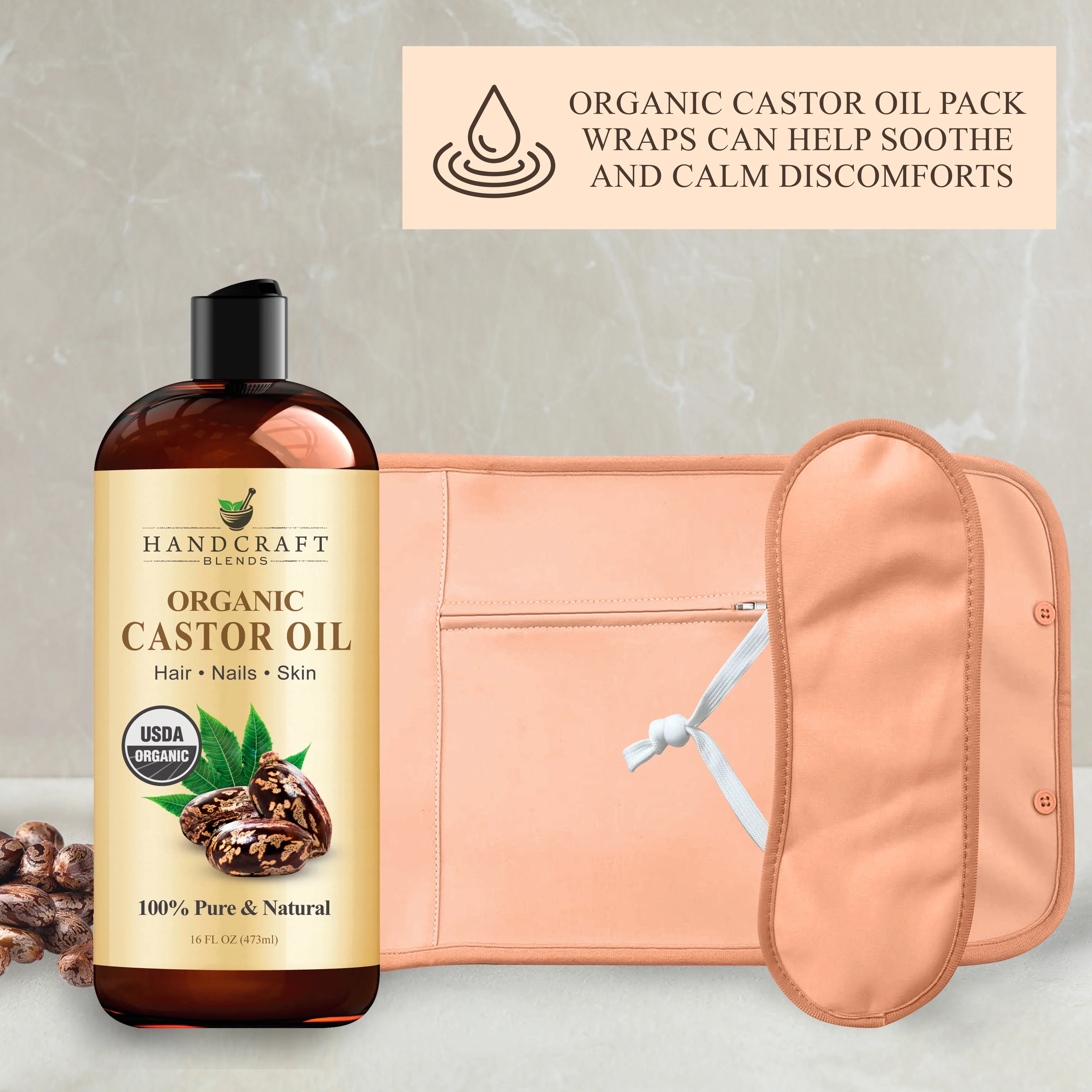 Castor Oil Pack Wrap - Organic Castor Carrier Oil with Reusable Wraps