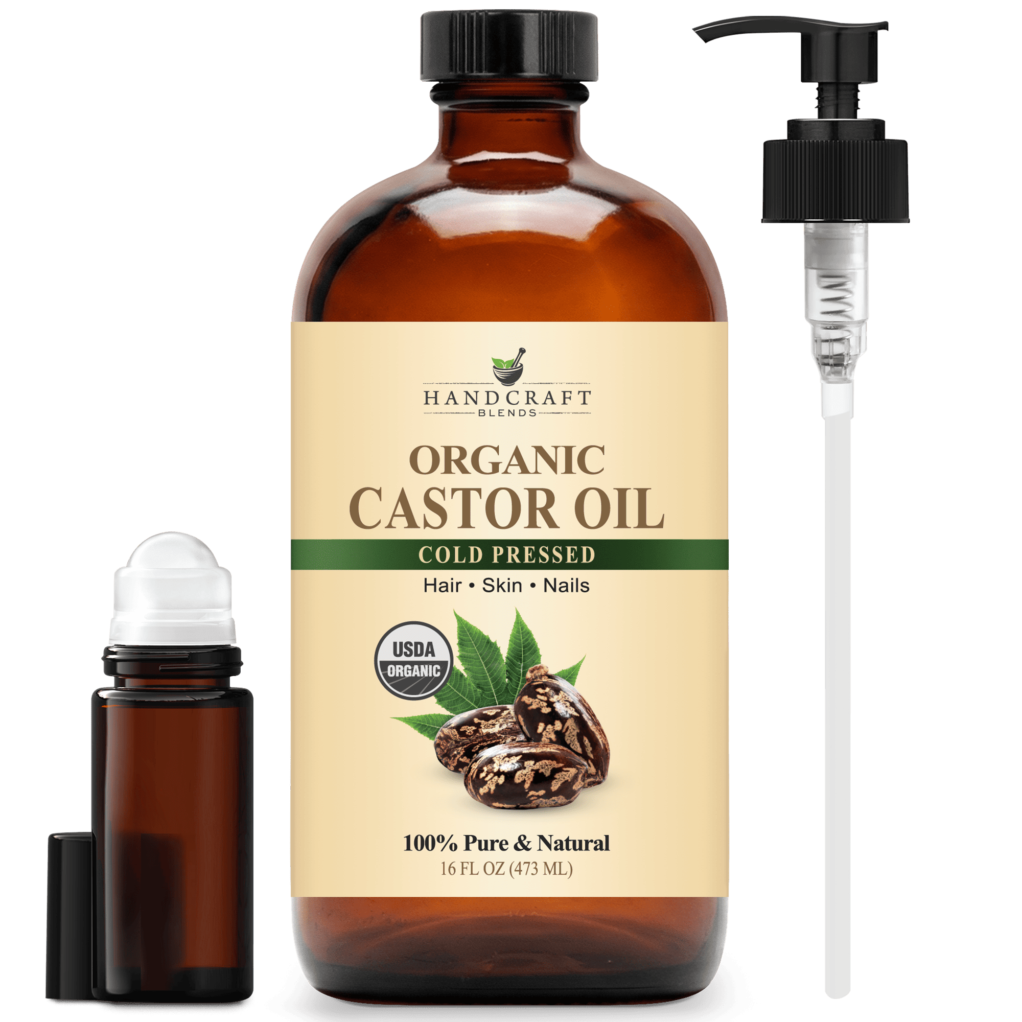 Organic Castor Oil - Glass Bottle with Roll on Bottle