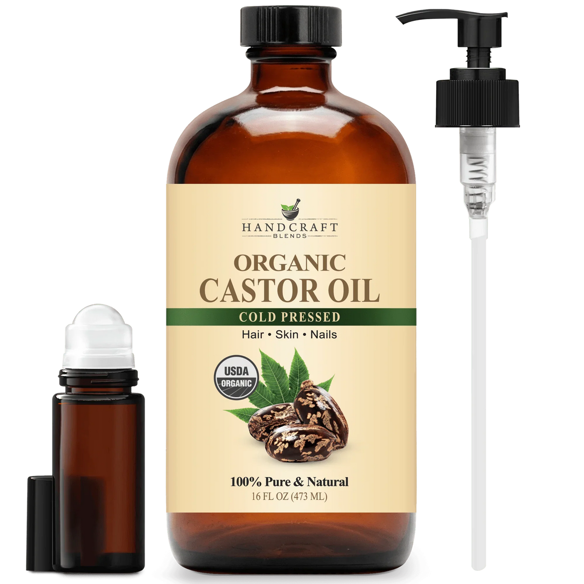 Organic Castor Oil - Glass Bottle with Roll on Bottle