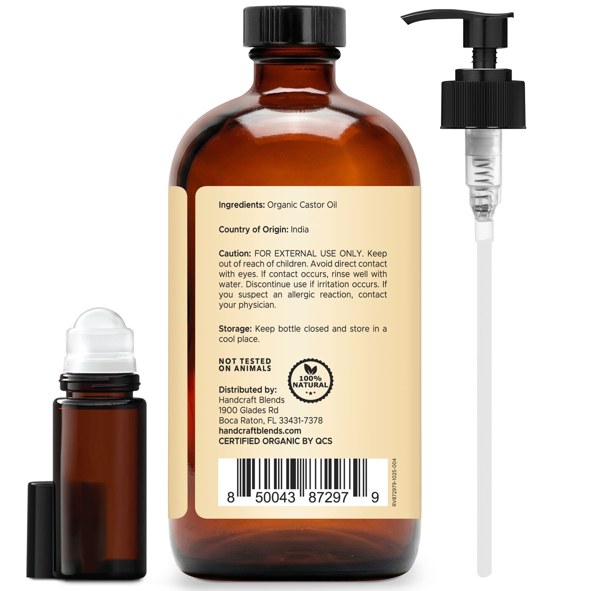 Organic Castor Oil - Glass Bottle with Roll on Bottle