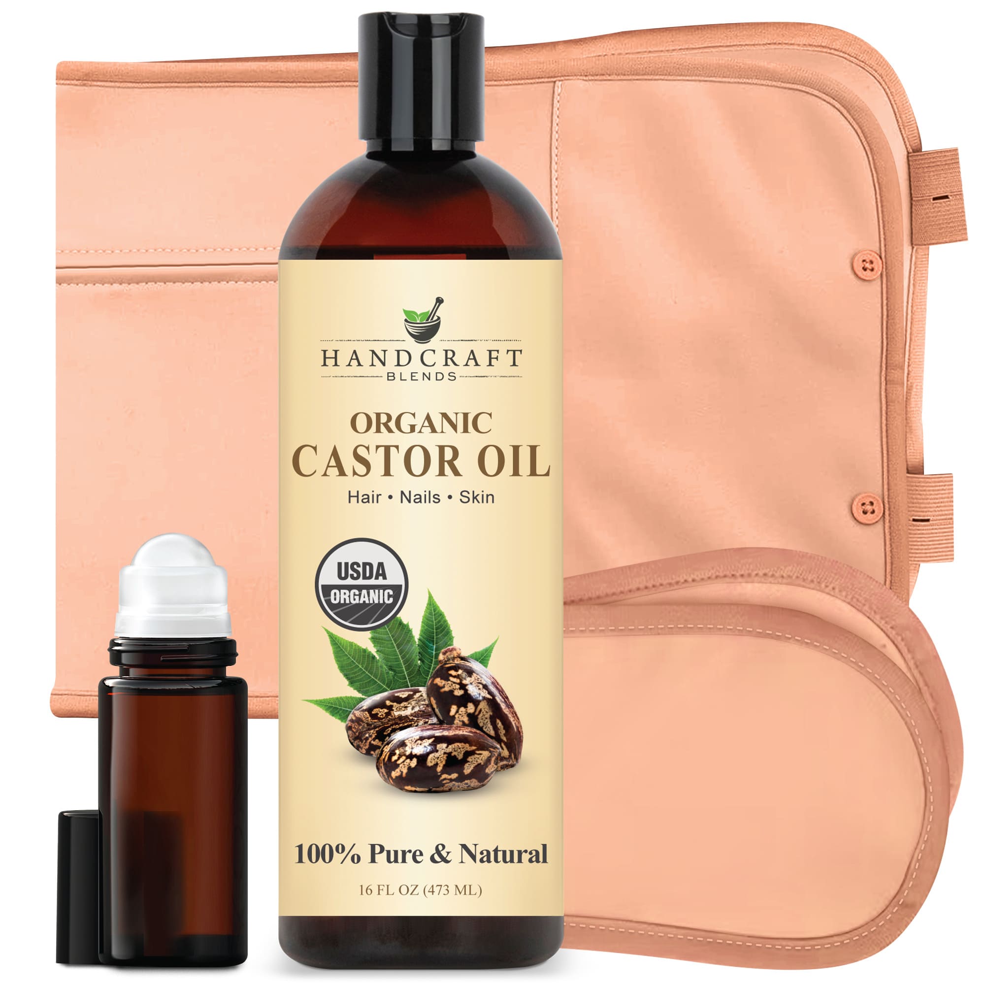 Organic Castor Oil Pack Wrap with Roll on Bottle
