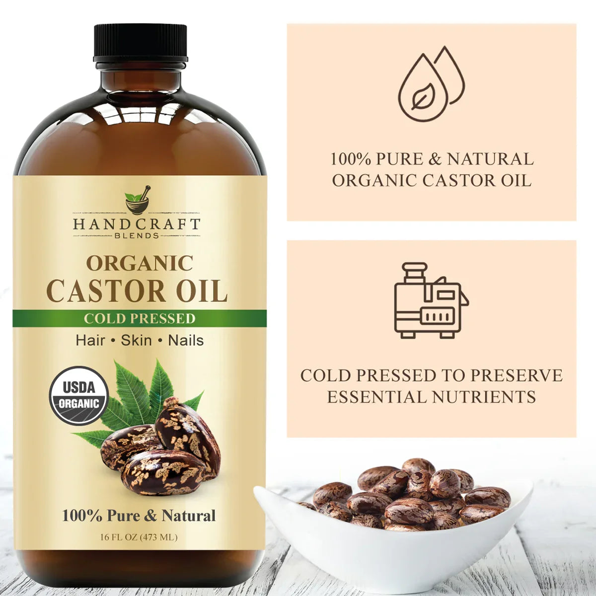 Organic Castor Oil - Glass Bottle with Roll on Bottle