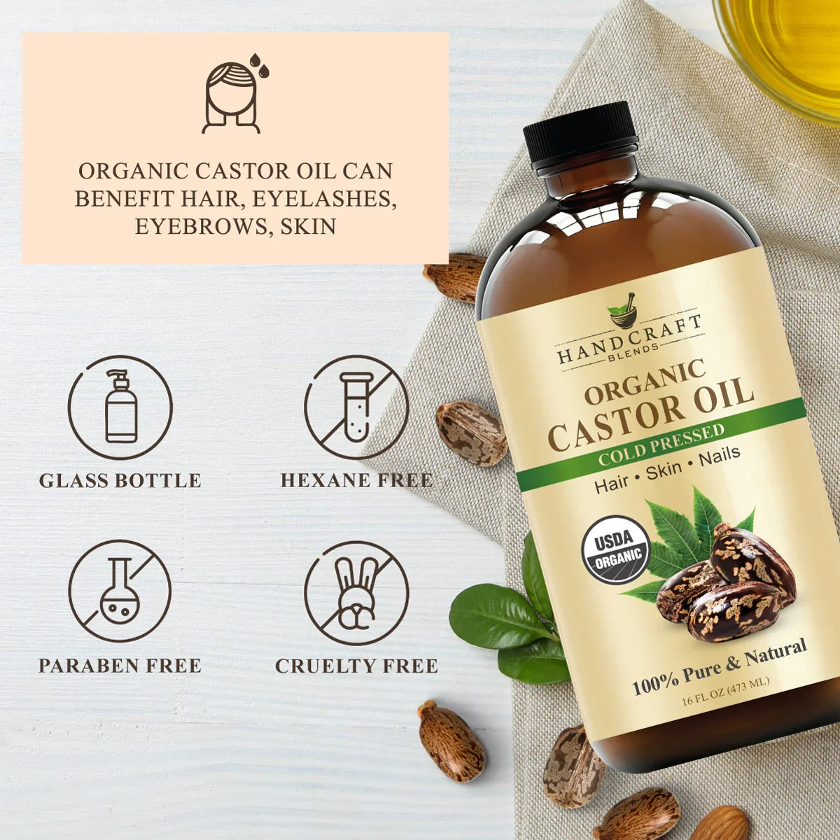Organic Castor Oil - Glass Bottle with Roll on Bottle
