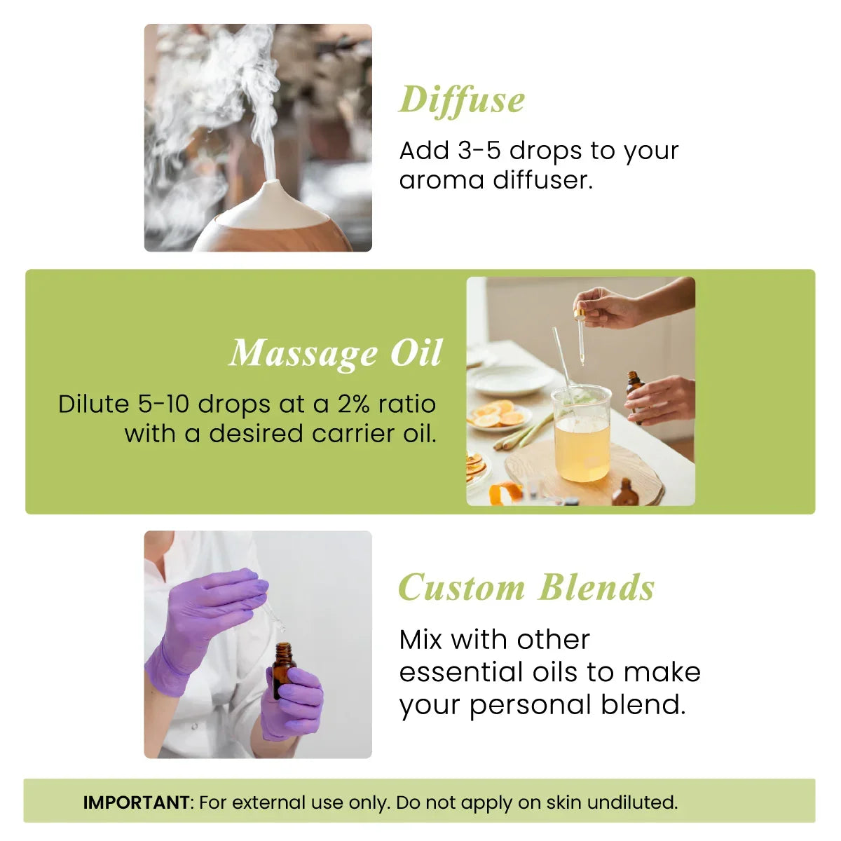 How to use lemongrass essential oil: diffuse, mix for massage oil, or create custom blends.