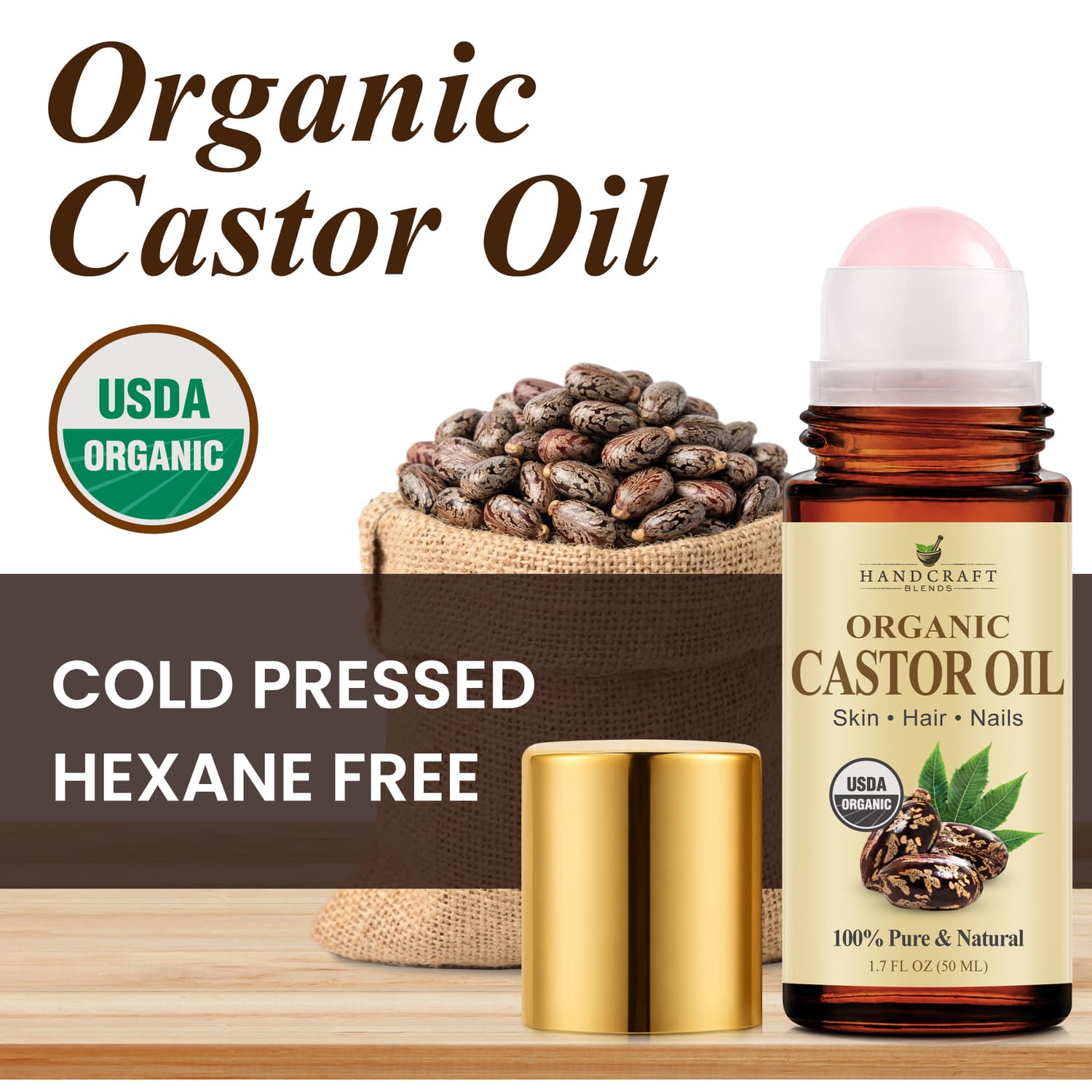 Organic Castor Oil with Rose Quartz Roll-On Bottles