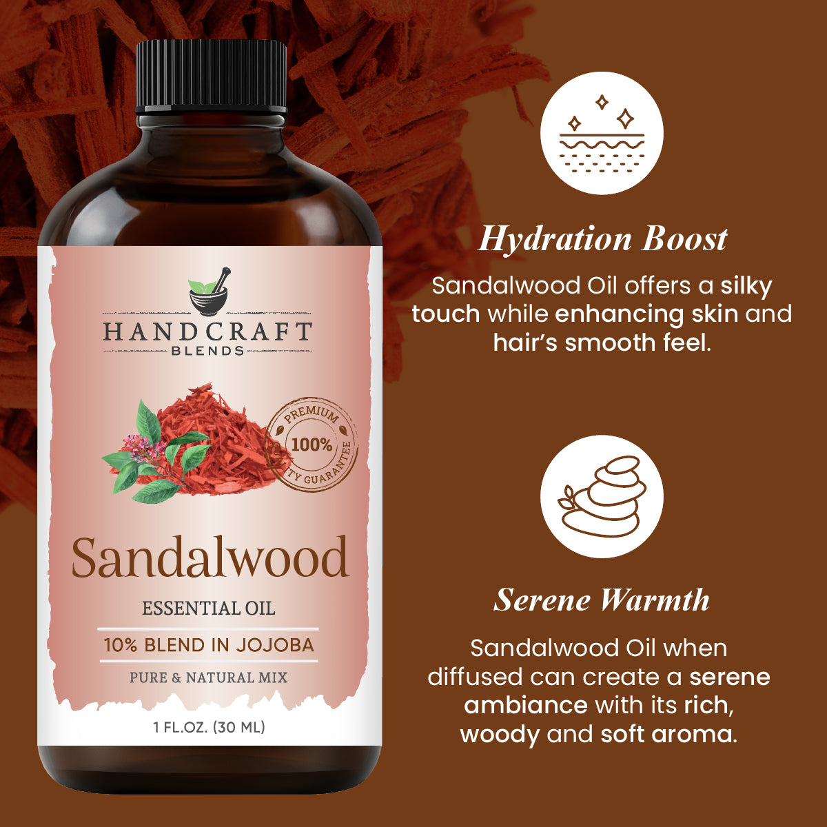 Sandalwood Essential Oil - 10% Blend in Jojoba