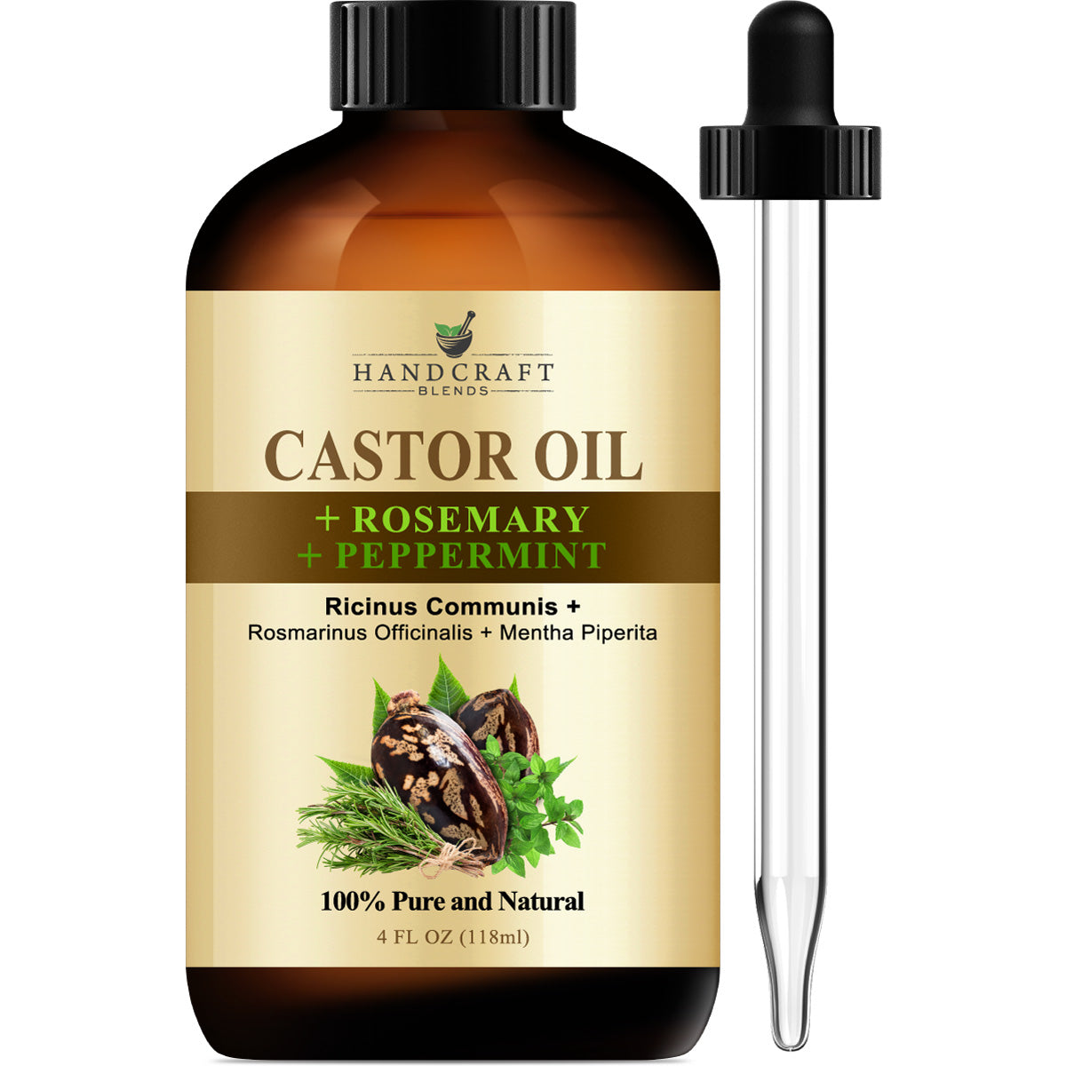 Handcraft Blends Handcraft Castor Oil with Rosemary and Peppermint Oil for Hair Growth, Eyelashes and Eyebrows - 100% Pure and Natural Carrier Hair