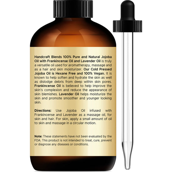 Handcraft Jojoba Oil + Frankincense Oil + Lavender Oil in a Glass Bottle - 100% Pure and Natural - 4 fl. Oz