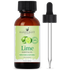 Lime essential oil bottle with dropper, labeled 100% pure and natural, 1 fl oz size