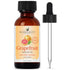 Amber bottle of grapefruit essential oil with dropper, aromatherapy product on white background.