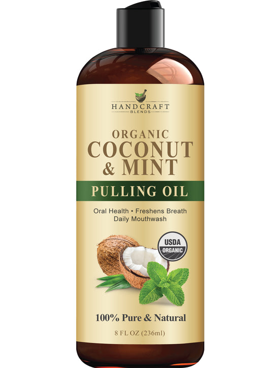 Handcraft Blends Coconut Oil Pulling for Teeth and Gums with Peppermint Oil - Organic Coconut Oil Pulling Oil Mouthwash for Fresh Breath, Oral Health and Cleaner Teeth and Gums - 8 Fl oz