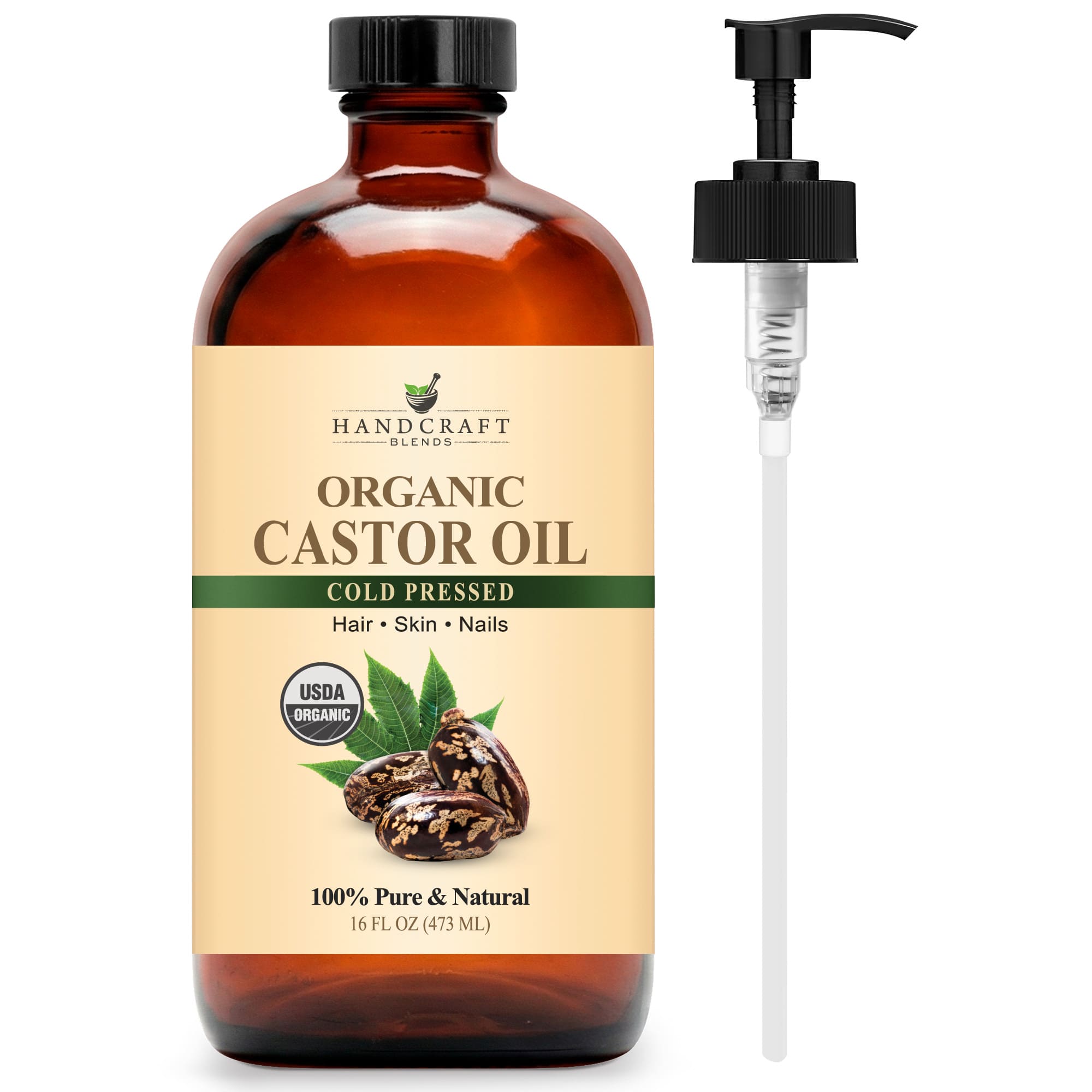 Organic Castor Oil in Glass Bottle