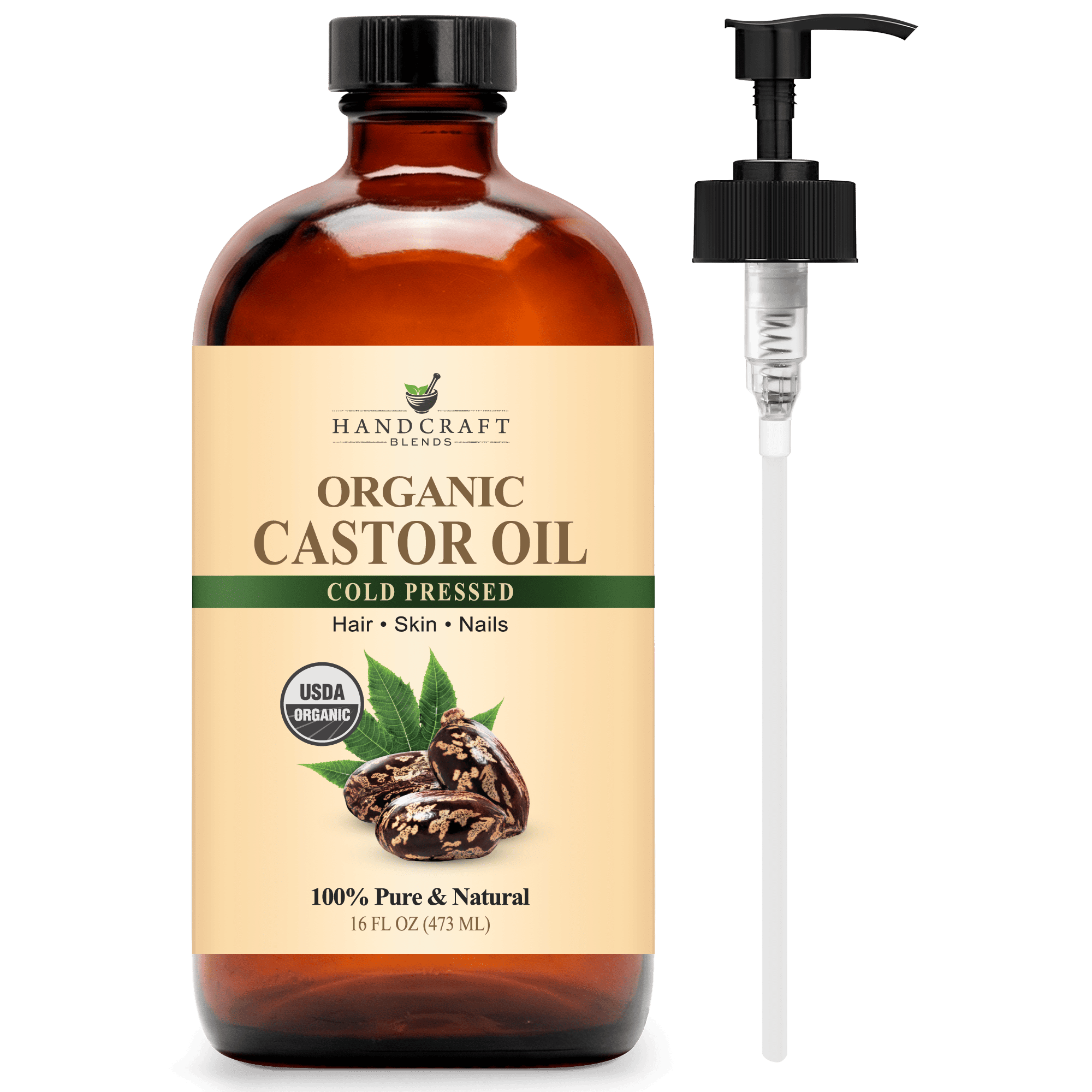 Organic Castor Oil in Glass Bottle