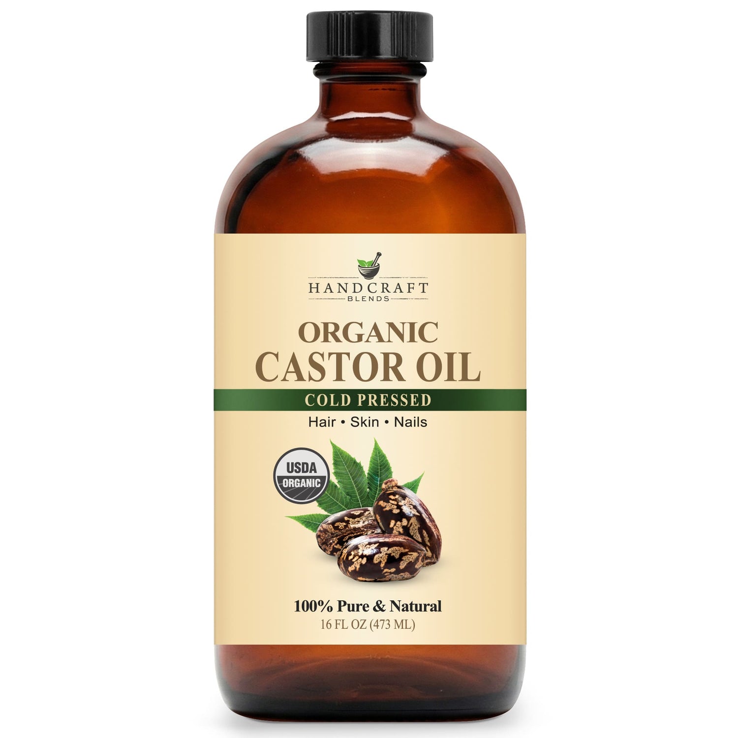 Organic Castor Oil in Glass Bottle