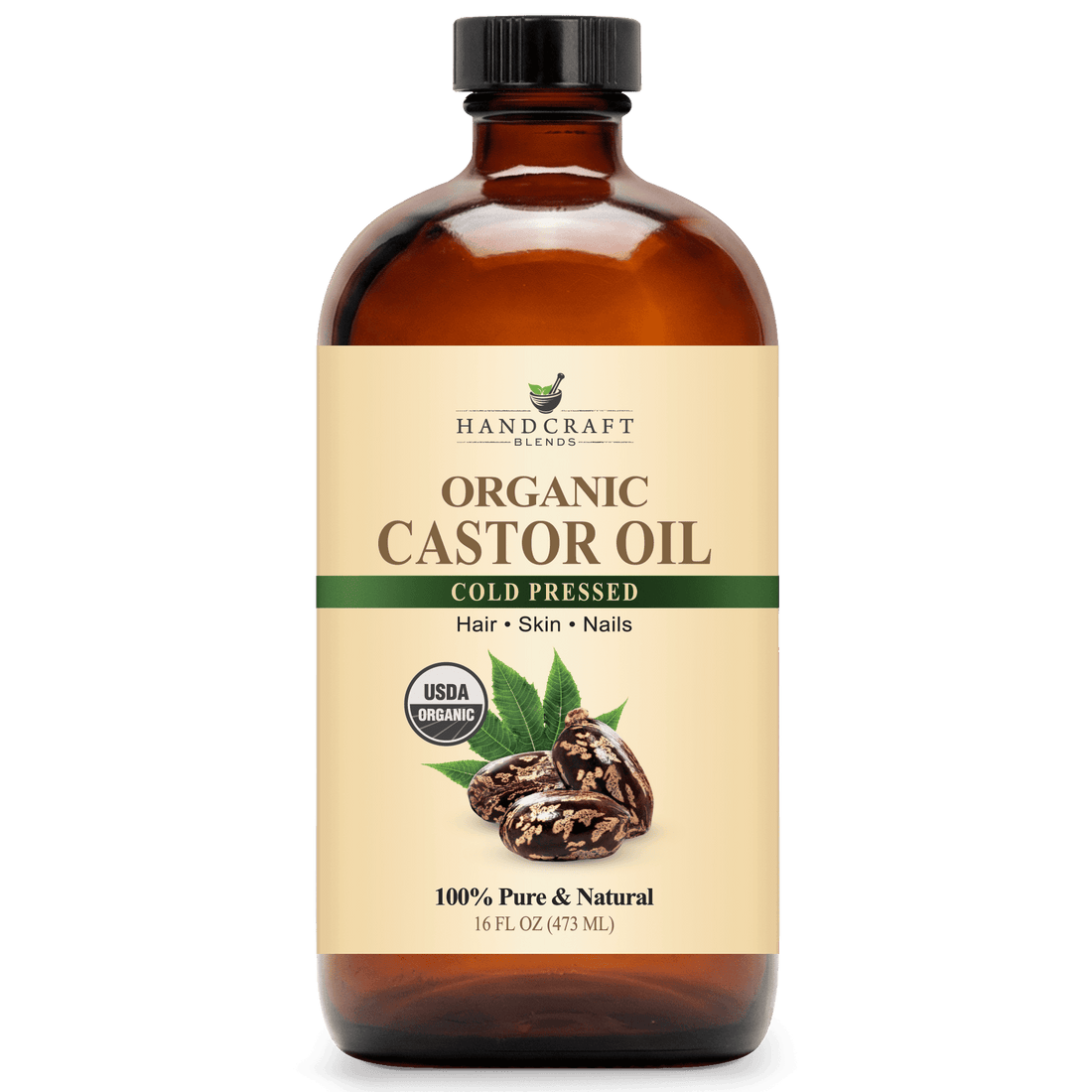 Organic Castor Oil in Glass Bottle