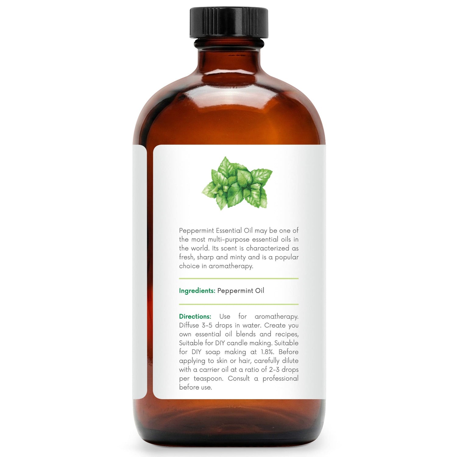 Peppermint Essential Oil in Glass Bottle