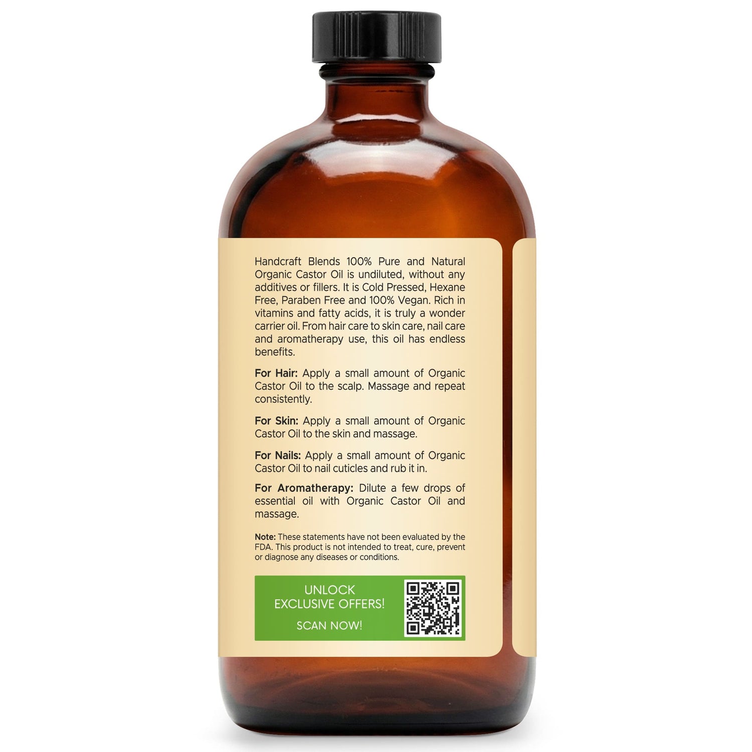 Organic Castor Oil in Glass Bottle