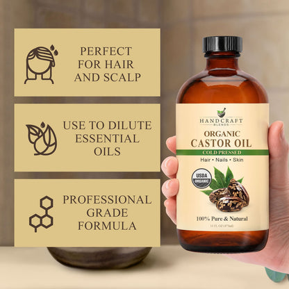 Organic Castor Oil in Glass Bottle