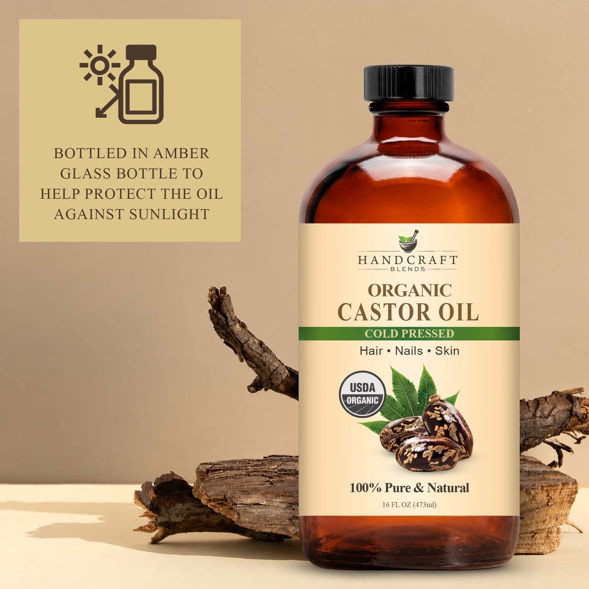Organic Castor Oil in Glass Bottle
