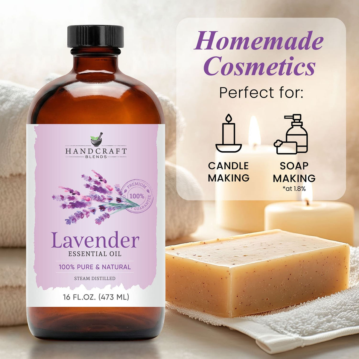 Lavender Essential Oil in Glass Bottle
