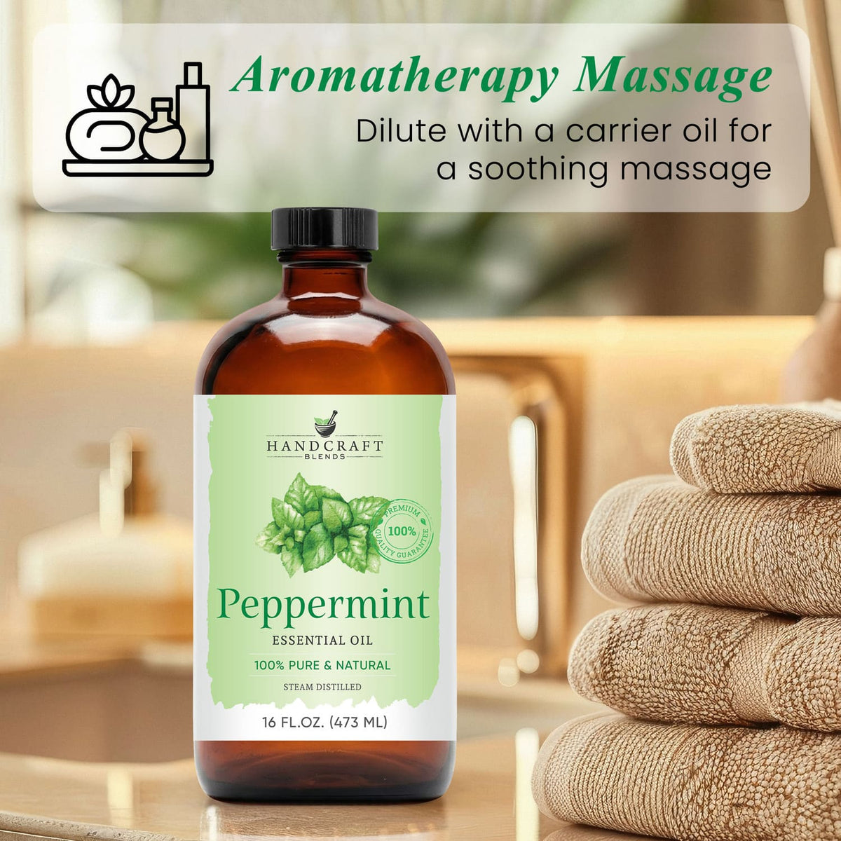 Peppermint Essential Oil in Glass Bottle