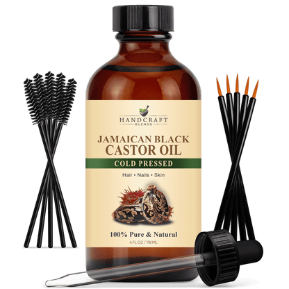 Jamaican Black Castor Carrier Oil in Glass Bottle with Lash Brushes