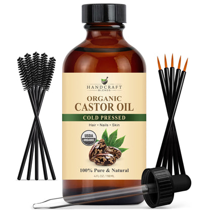 Organic Castor Carrier Oil in Glass Bottle with Lash Brushes