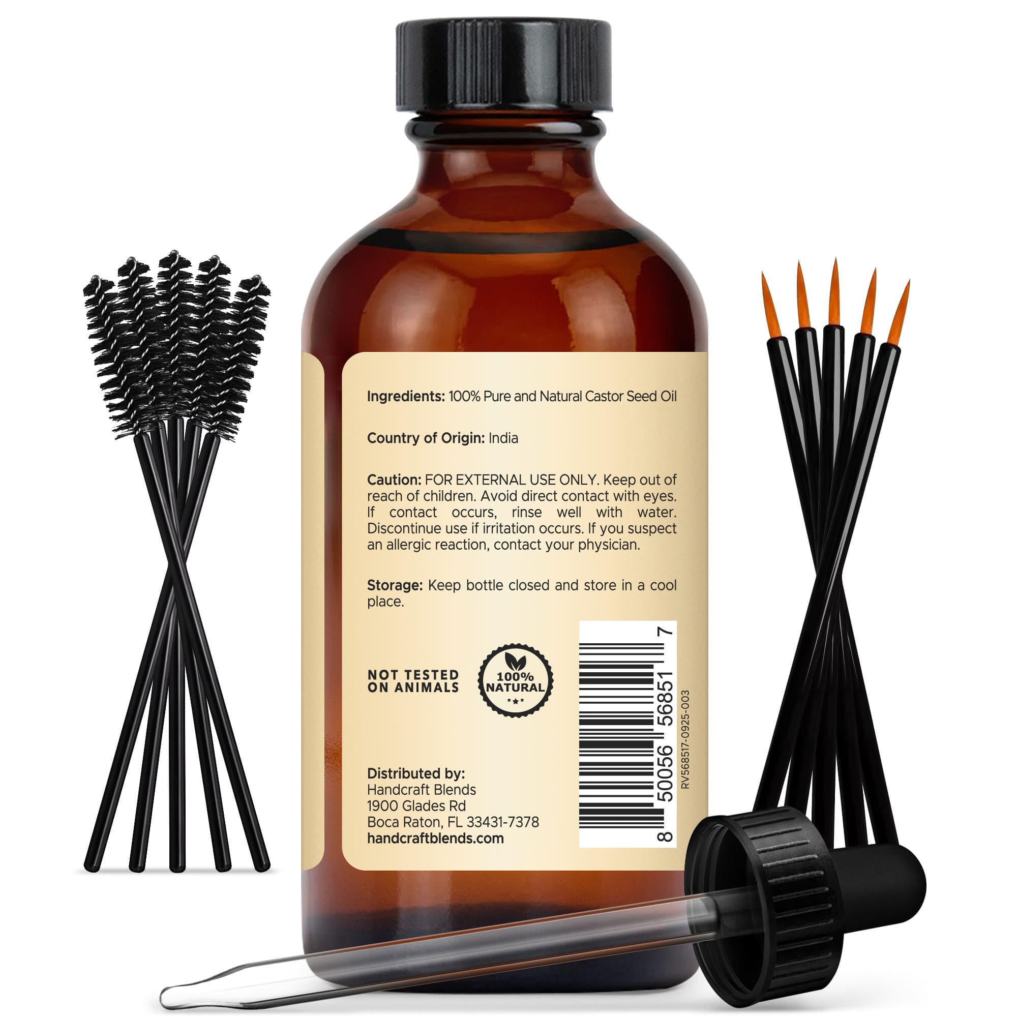 Jamaican Black Castor Carrier Oil in Glass Bottle with Lash Brushes