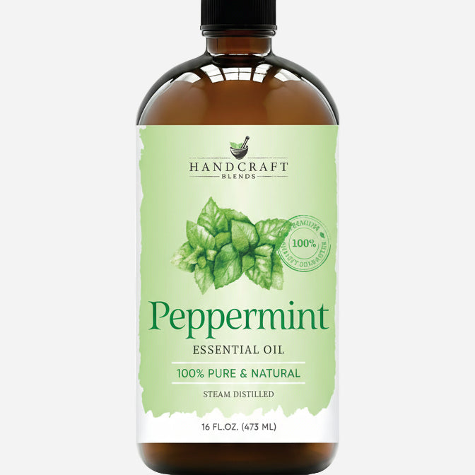 Peppermint Essential Oil in Glass Bottle