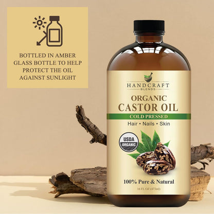 Organic Castor Oil in Glass Bottle