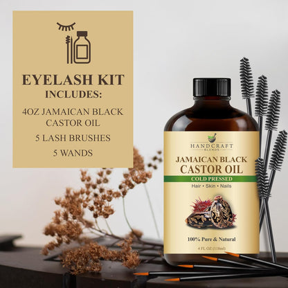 Jamaican Black Castor Carrier Oil in Glass Bottle with Lash Brushes